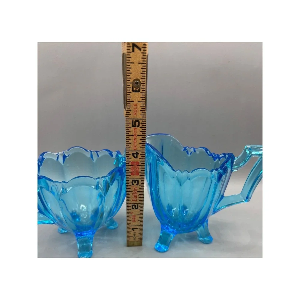 Vintage Indiana Colored Glass Colonial Electric Blue Cream Sugar‎ Set